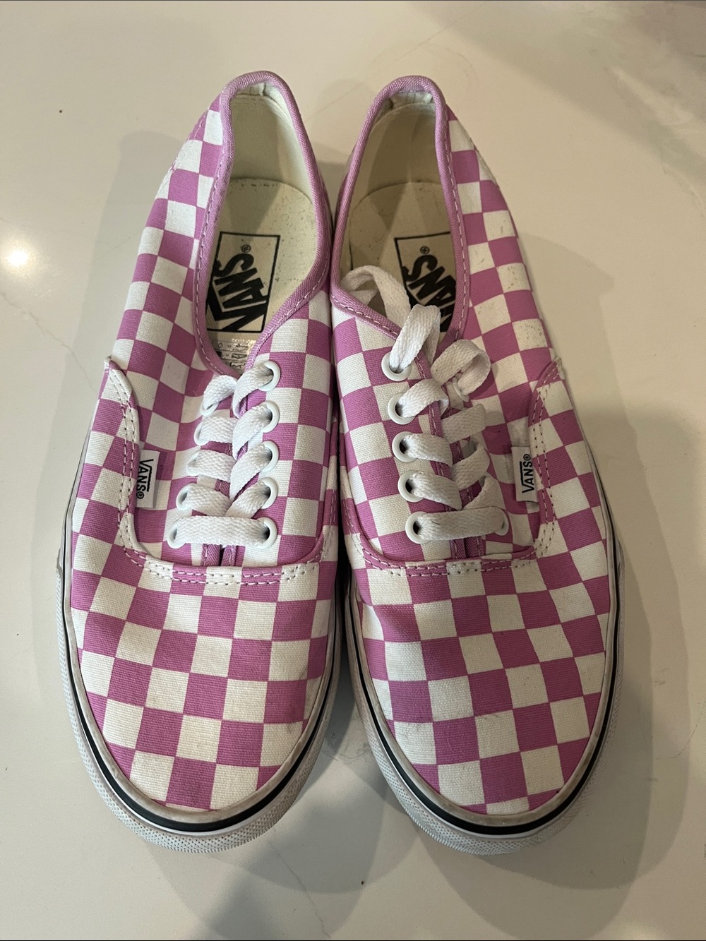 Vans Women’s Size 7 Pink and White Checkerboard Lace-Up Sneakers